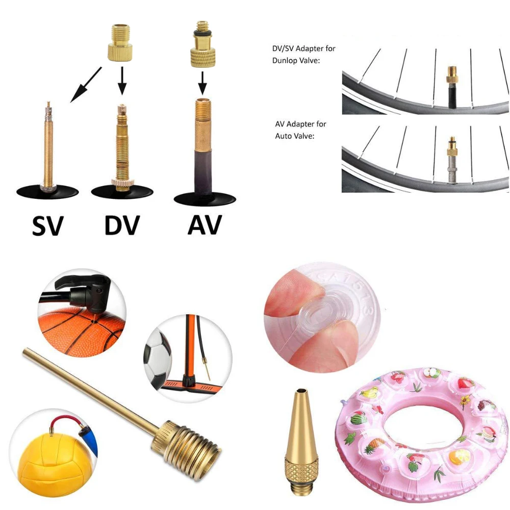 Bike Yellow Copper Schrader Prest Valve Converter Adapter Extension Ball Needle Set