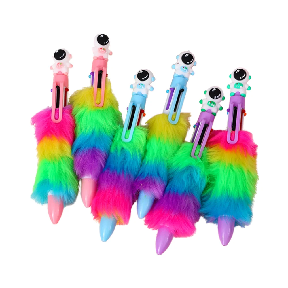 Cheap Promotional Office Business Marketing Gifts Plastic Rainbow 6 colors Ballpoint Pens Plush Style Stationery