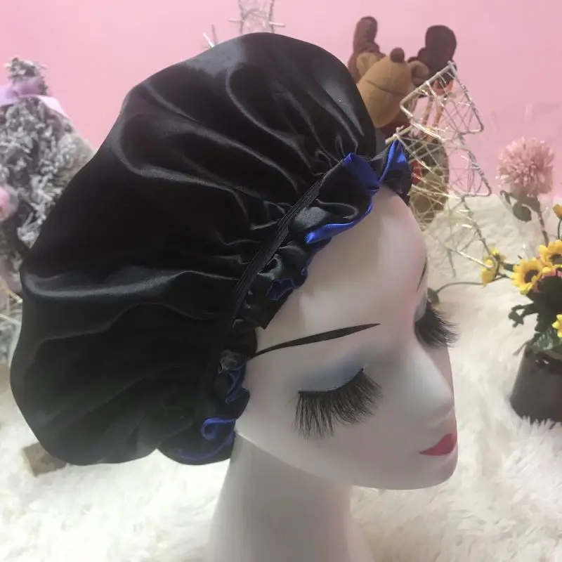
Sample For Taste silk satin hair scarf satin head wrap boonet Two Layer with your brand logo hairpin eyelashes 
