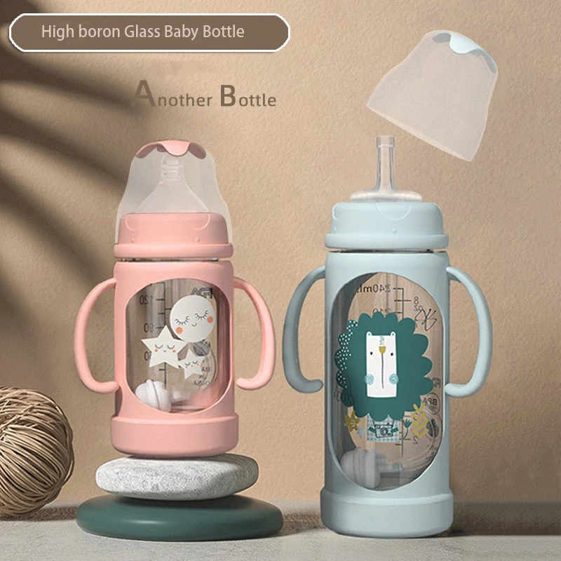 XRJ-BB001 фабрика новый дизайн бутылочка для кормления новорожденных с высоким содержанием бора набор стеклянных детских бутылочек силиконовым рукавом ребенка