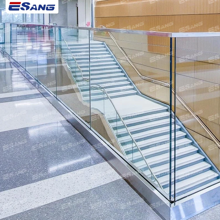 ESANG U Base Channel Aluminium Balustrade Frameless Glass Staircase Railing Balustrades & Handrails For Indoors