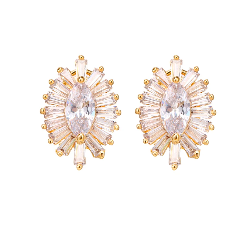 Emmaya Luxury Bridal Flower Stud Earrings For Women Party Gift bijouterie Wedding Jewelry Crystal Zircon Gold Earrings