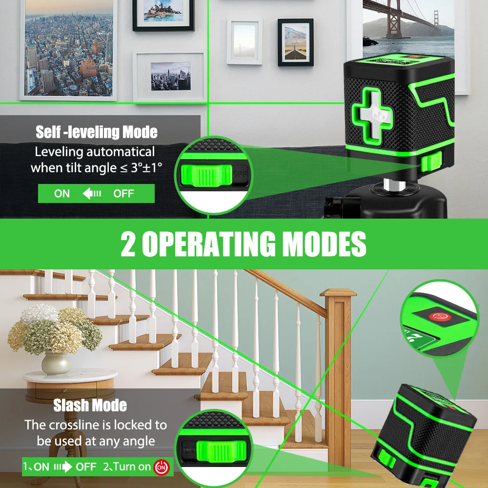 2 Lines Self Leveling 360 Mini Green/Red Laser Level Vertical & Horizontal Cross Line Laser Level