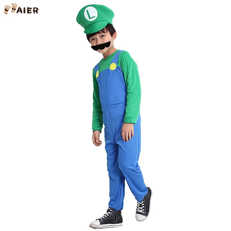
Halloween Funny Super Mario Luigi Brother Costume With Hat Kids Children Adult Cartoon Fantasia Cosplay Jumpsuit 