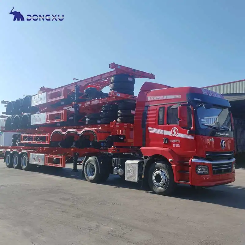 Shipping Skeleton Container Chassis Truck Trailer Gold Supplier Used Customized Logo 3 Axles 40Ft Semi-Trailer 8 Units