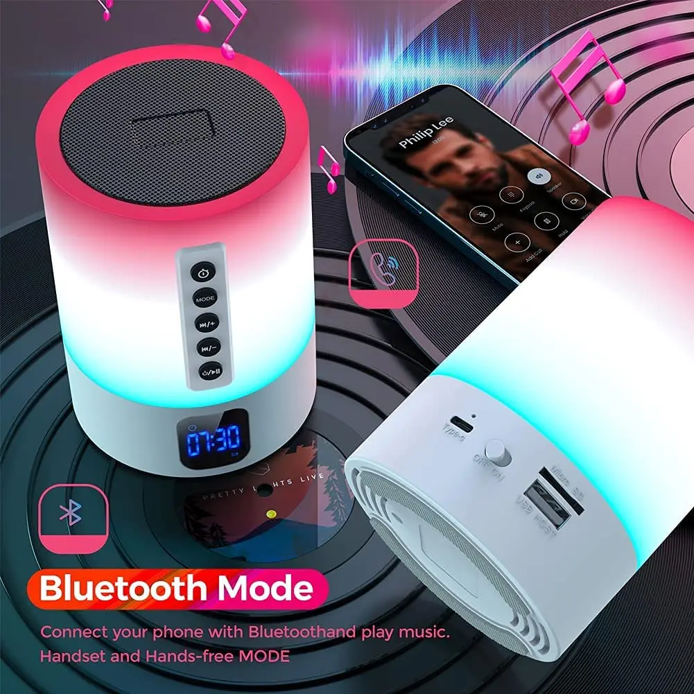 MUSKY DY29S Led Alarm Clock Kid Touch RGB Lamp Portable Speaker Blutooth Wireless with Night Light White Noise Speaker