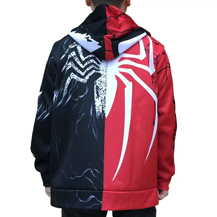 
OEM Hip Hop Jacket Zipper and Fleece Fall Male Spider Venom Printing Color Perimeter Fashion Man Hoodie 