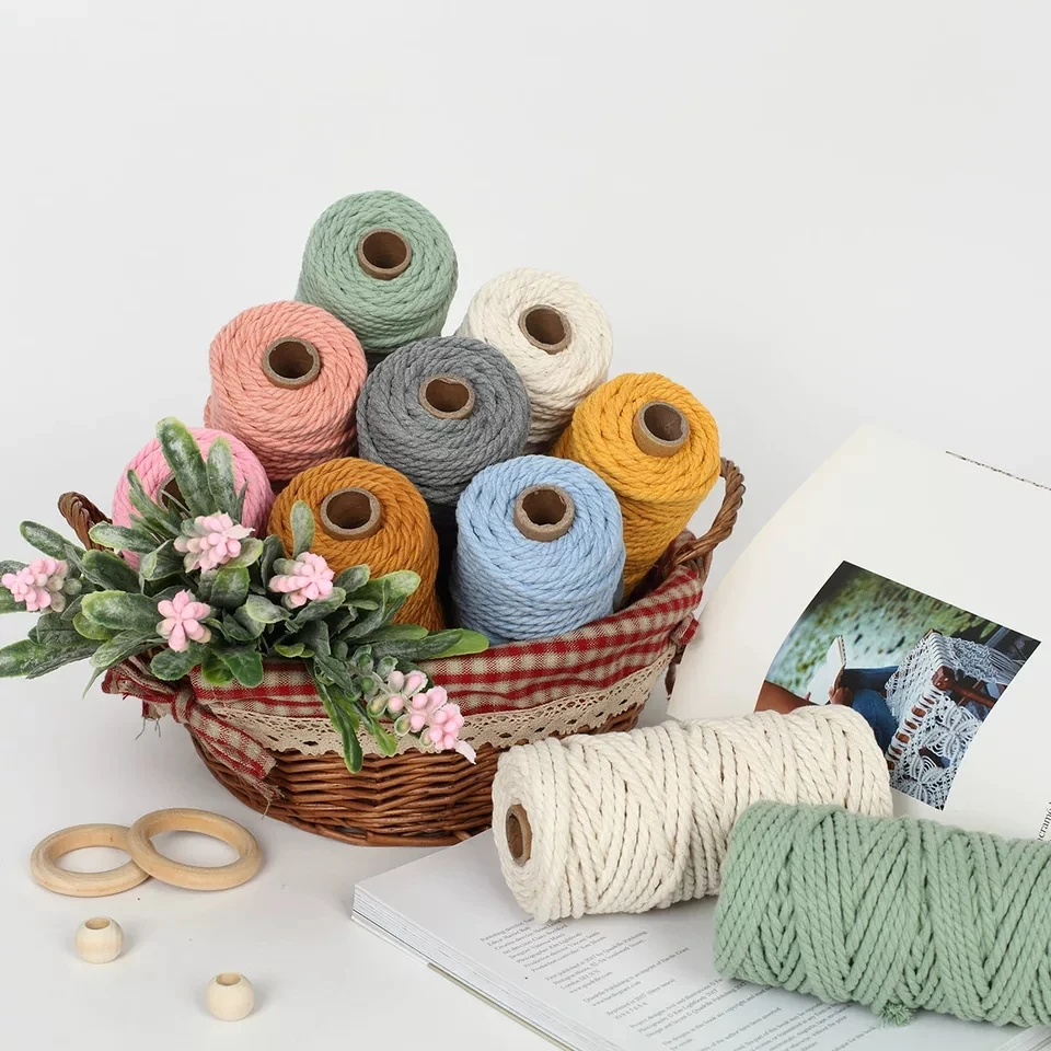 Wholesale 100% cotton 4mm colored craft cotton cord  macare twine pastel colors popular light green