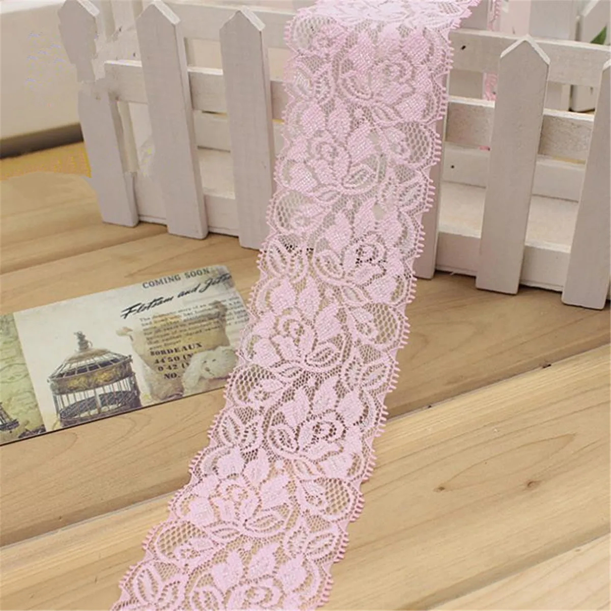 1M Elastic Floral Flowers Lace Edge Trim Bridal Wedding Dress Ribbon Clothing Decoration DIY Sewing Craft 6.5cm Width