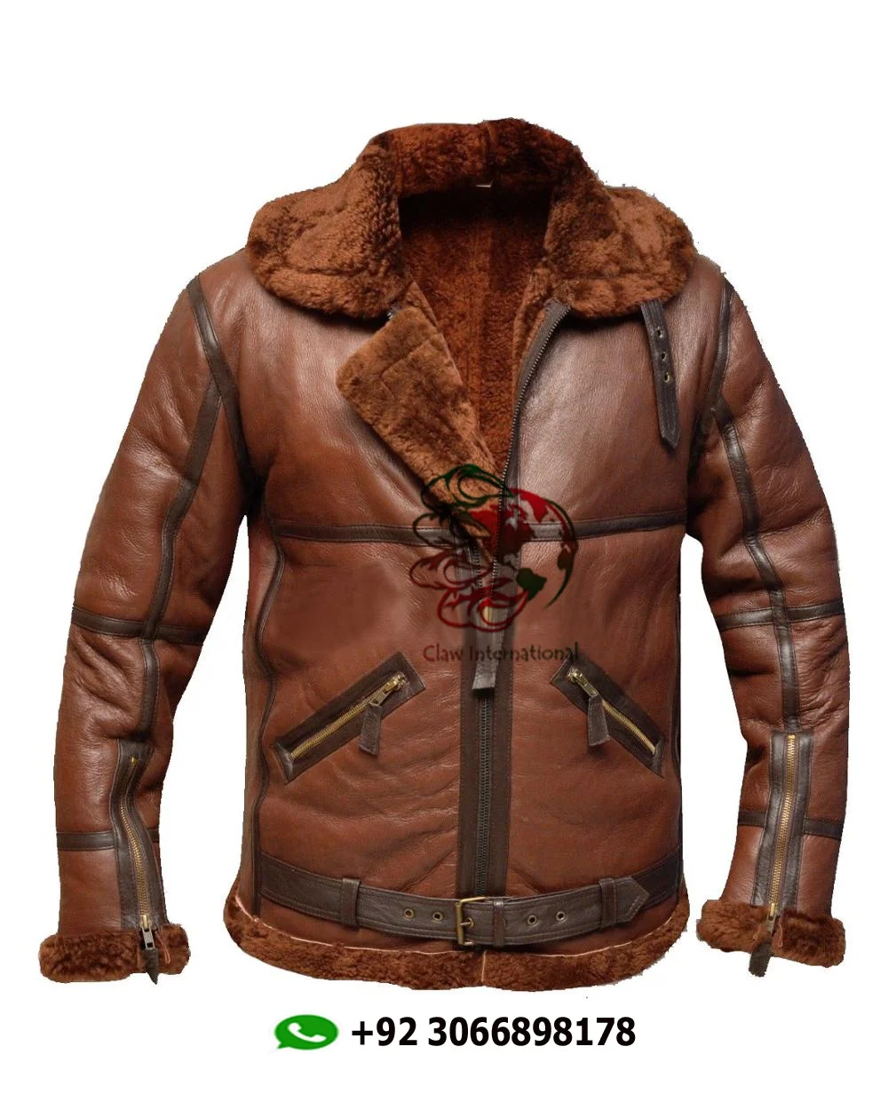 Bomber Flying Sheepskin Leather Jacket Shearling B3 Aviator Fur Men Flight warm Filling Winter Wear Casual Coat Jacket