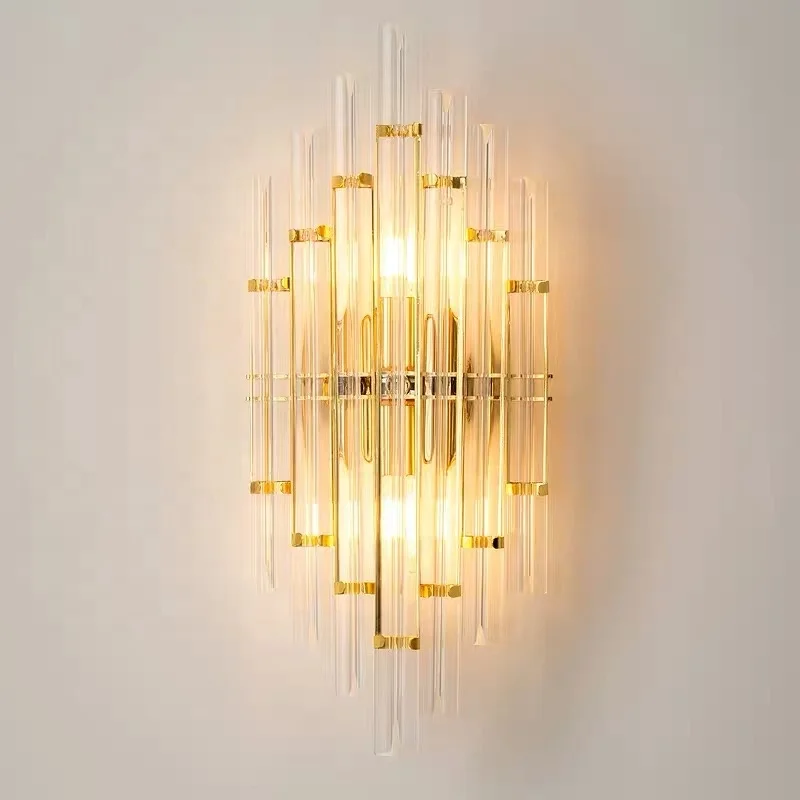 new designed modern creative china crystal golden color wall lamp for interior bedroom lighting decor