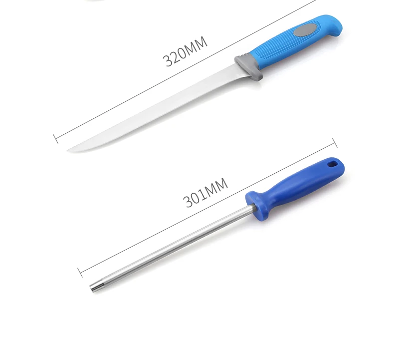 ATISEN Potable Blue 5pcs Knife Set Fishing Fillet Knife Kit with TPR Handle