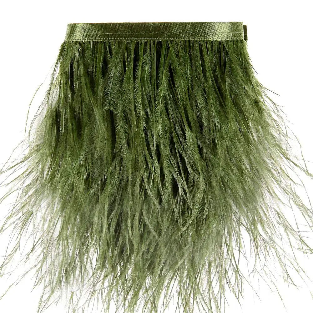 Sape Green Fabric Ribbon Fringe Ostrich Feathers Trim for DIY Craft Clothing Dress Costume Shoe Accessories Party Home Wedding