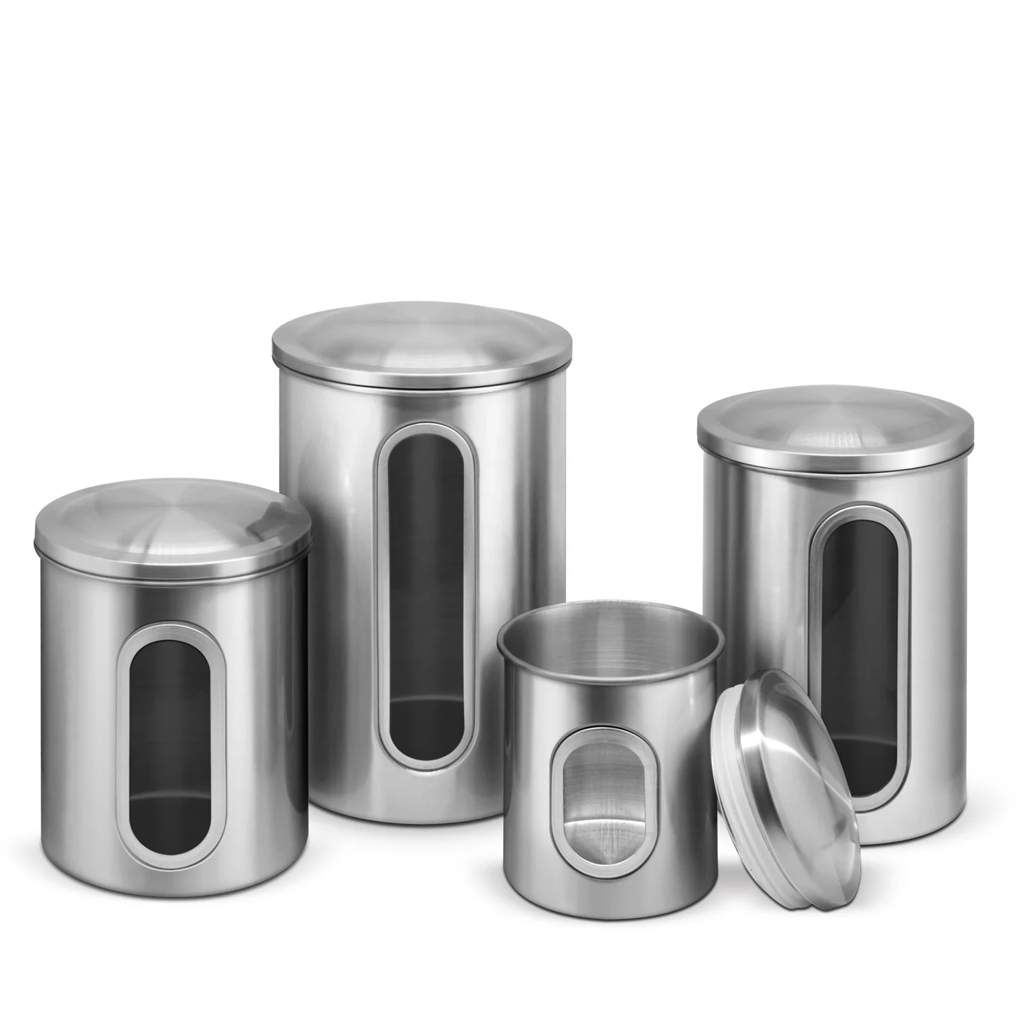 Best selling stainless steel bean coffee sugar canister tin brushed jars