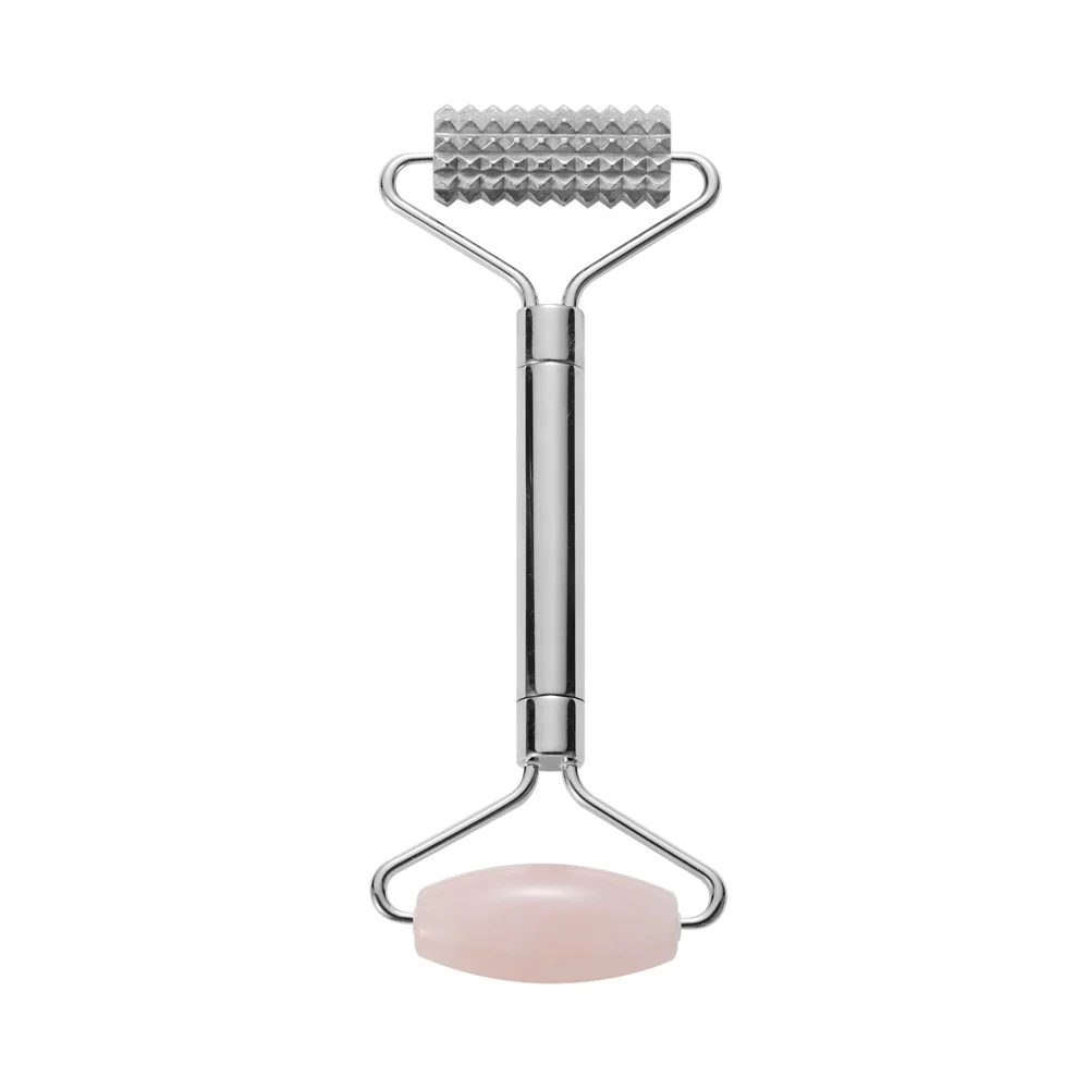 Ледяной ролик для лица из нержавеющей стали, косметический ролик для лица, Нефритовый ролик с двойной головкой из розового кварца, массажный ролик с зубцами