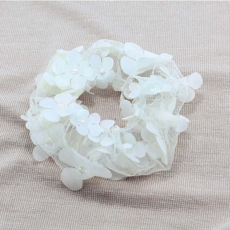 wholesale fashion butterfly elastic hair tie custom organza lace fabric hair scrunchies