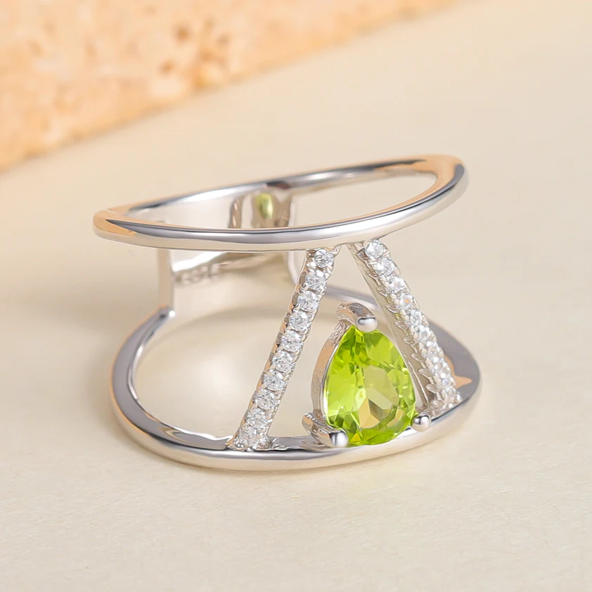 W0550 Abiding Gold Jewelry Manufacturer Wholesale Price Green Natural Peridot Gemstone Solid Gold Unique Designs Finger Rings