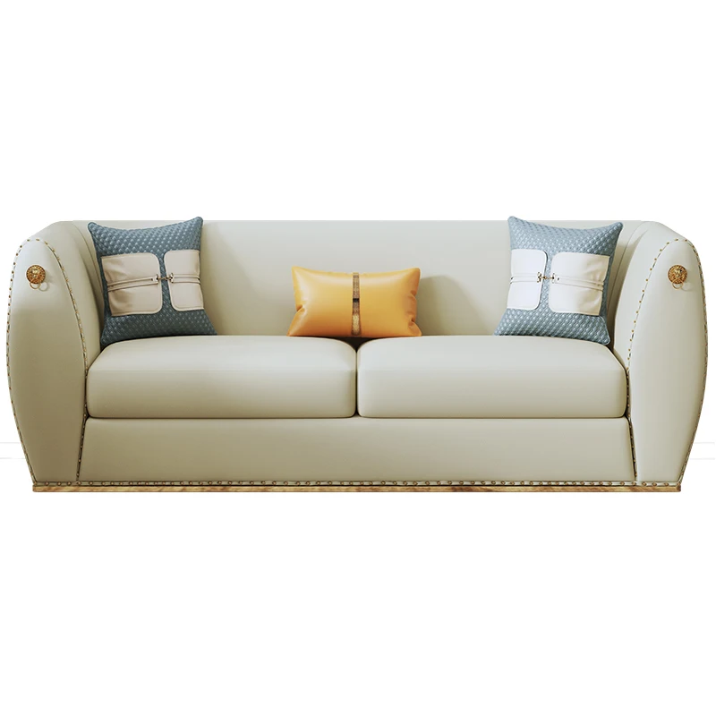 Luxury Leather Sofa Set Design 1 2 3 Seater Hardware Living Room Golden Ornament Sofa Couch Upholstered European Sofa