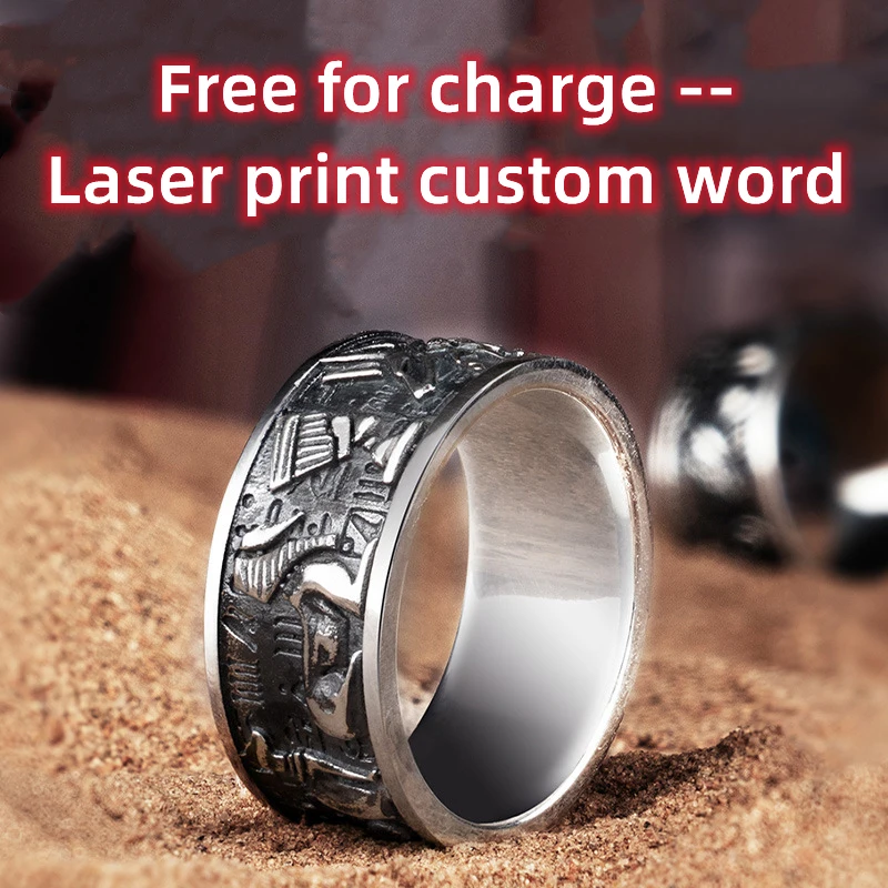 Gothic Suit Thug Ring Horus Anubis Anka Scarab Ring Exquisite Processing 925 Sterling Silver Egyptian Gods Ring for Men