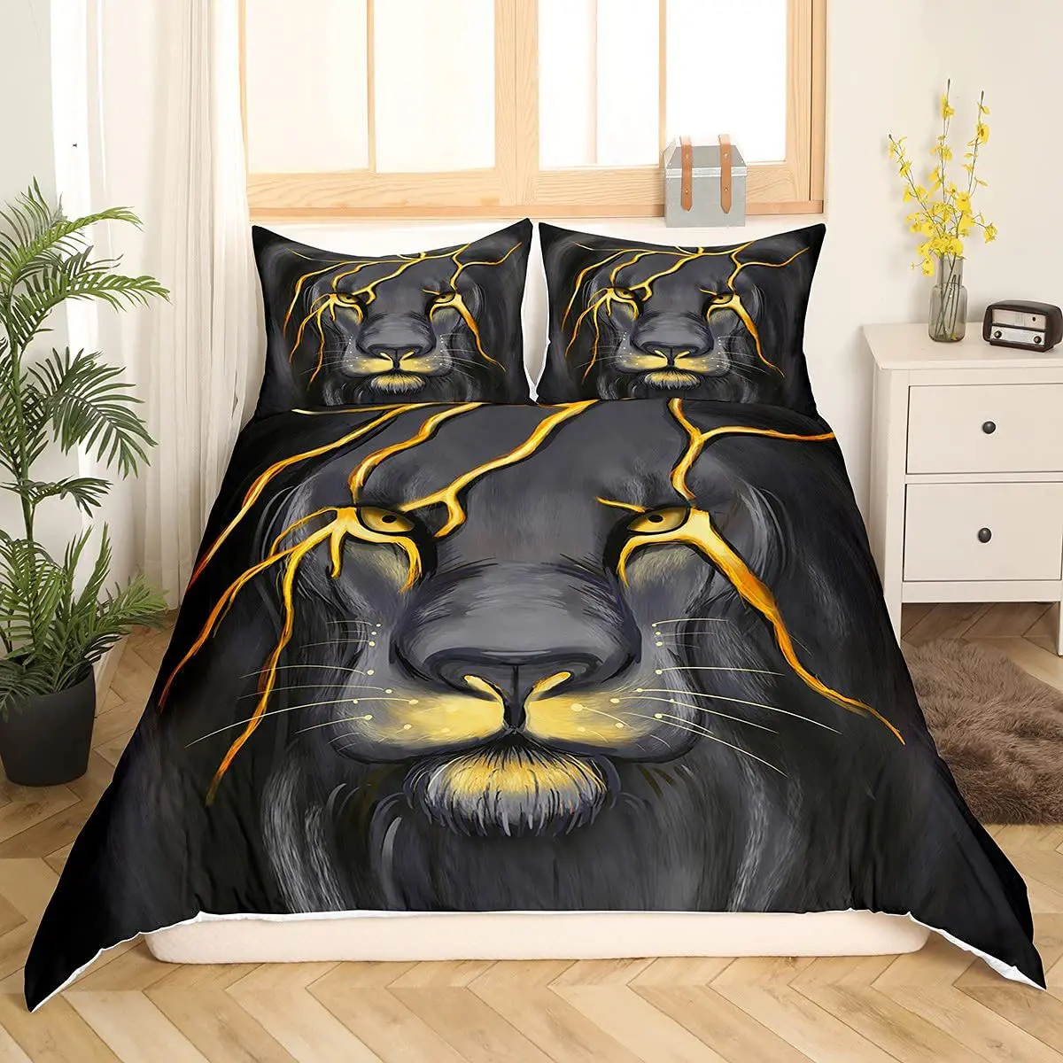 Black Lion three-piece bedding set custom quilt cover