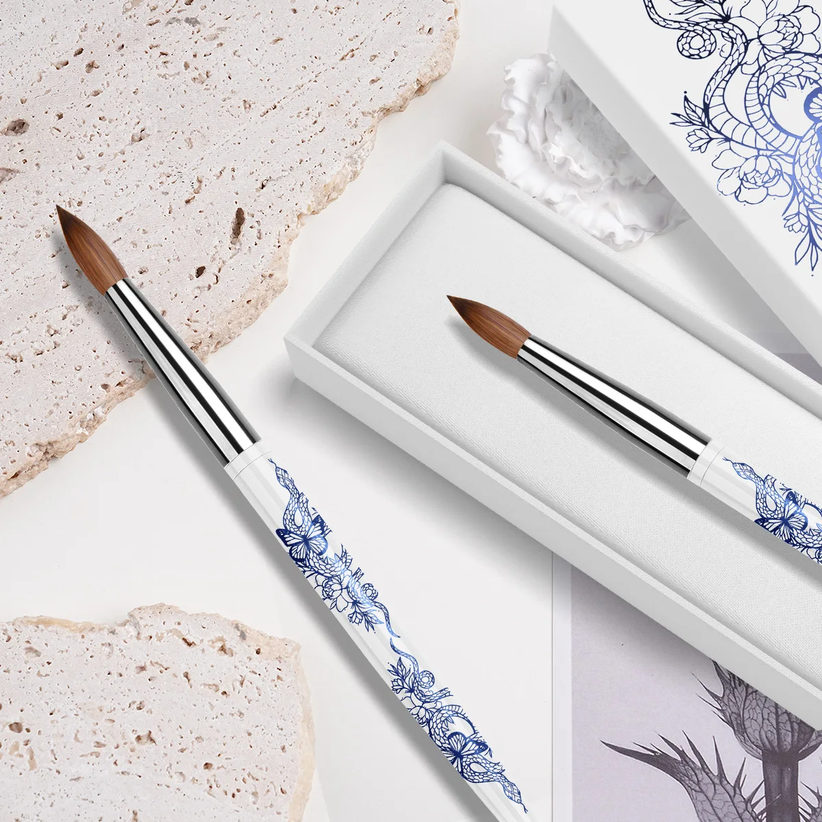 2025 Luxury USA Size Acrylic Brush Kolinsky Snake Printing Metal Handle 100% Kolinsky Acrylic Nail Brush
