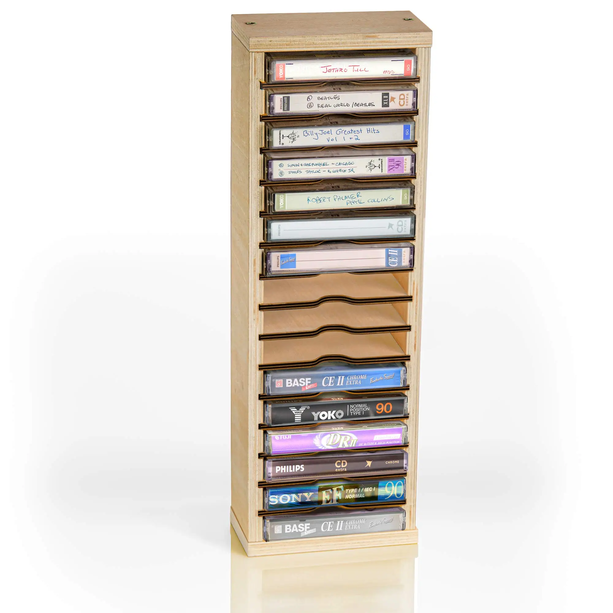 Wooden 16 Slot Cassette Tape Storage Case Organizer Rack for Cassette Collections Audio Accessory Easy to Assemble Laser Cut