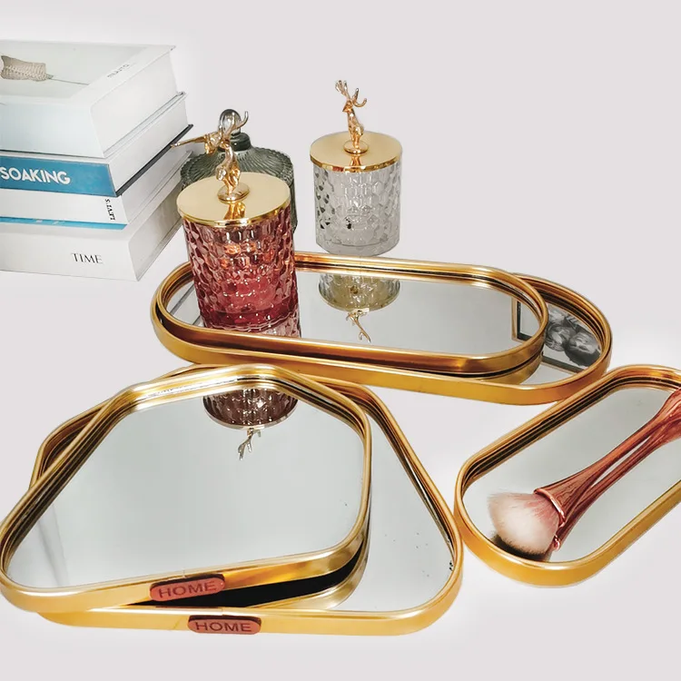 Custom Nordic style home supply large round stainless steel golden serving tray