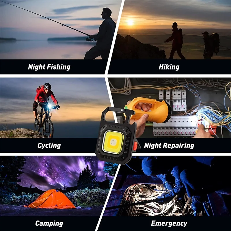 Outdoor Mini Portable COB Emergency Keychain Flashlight Tripod Working Light Folding Bracket for Camping Fishing Bottle Opener