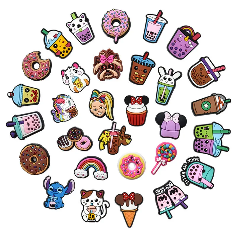 2024 Pearl milk tea fried wholesale new design foods Shoes Decoration Soft PVC rubber clog shoe charms marvel designer charms