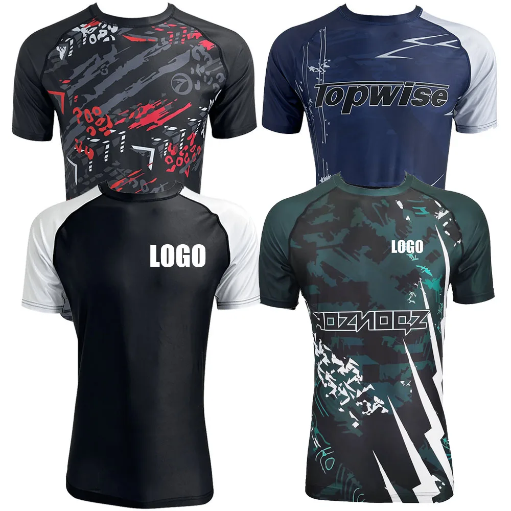 Custom Logo High Quality Wholesale Plain Jiu Jitsu Fitness Swim Shirts Printed Long Sleeve MMA For Men Bjj Rashguard Rash Guard