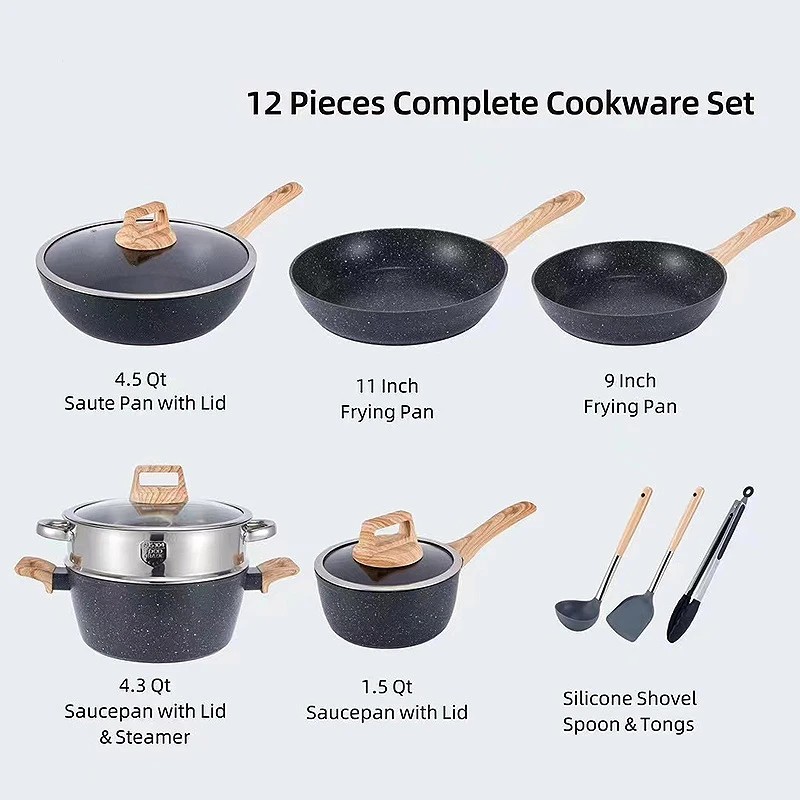12pcs Cast Iron Cookware Set Pot And Pan cookware sets Wholesale non stick cookware set for kitchen