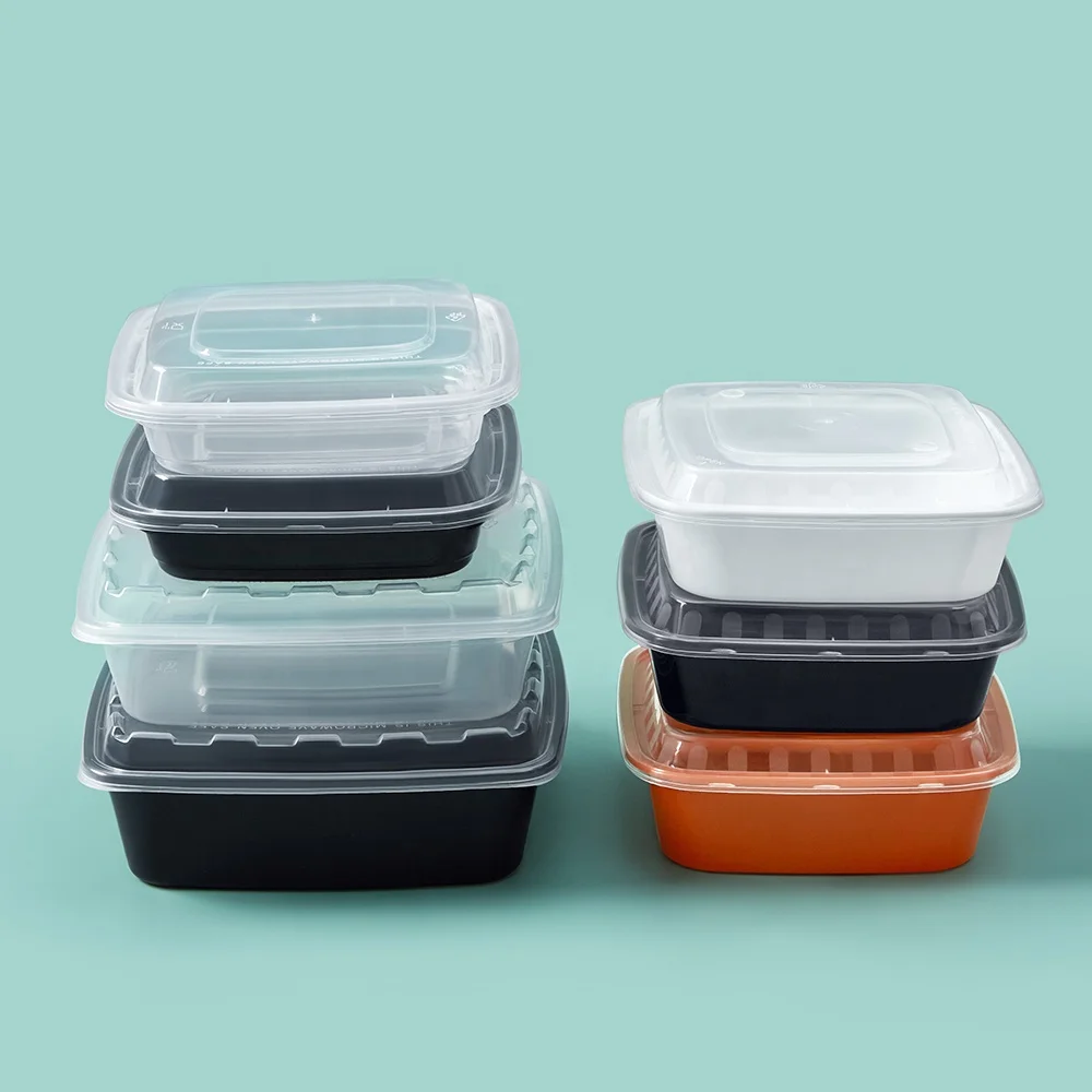 Rectangle disposable lunch square plastic box with lid packing container with lid for fruit salad noodle bento meal fast food