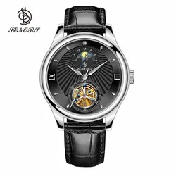 Double Color Leather Water Resistant Tourbillion Automatic Mechanical Watches for Wristwatch man