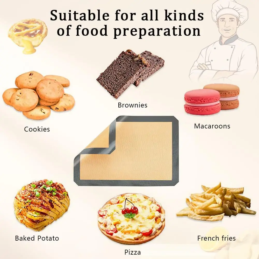 Yellow bottom grey edge glass fiber food grade oven baking tray mat baking kneading mat baking