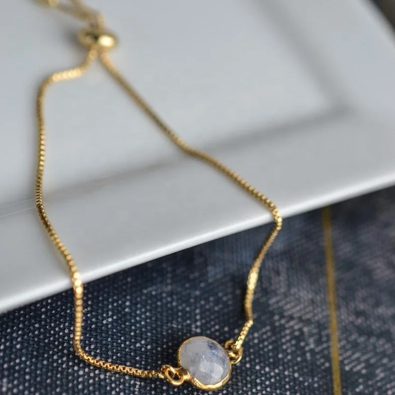Trendy Stainless Steel Jewelry Gold Bracelet For Woman Sliding Knot Crystal Bracelets Healing Natural Stone Opal