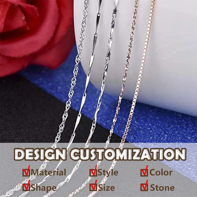 Fashion original Silver Chains For Women Men White Gold 925 Sterling Silver Rope Chain Logo Necklace