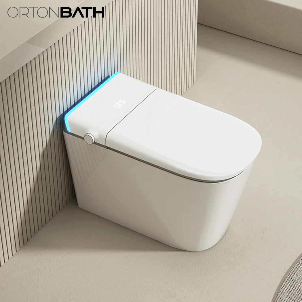 ORTONBATHS Digital Display Smart Toilet with Built-in Bidet Seat Tankless Toilet with Foot Touching Lid Opening Smart Bidet