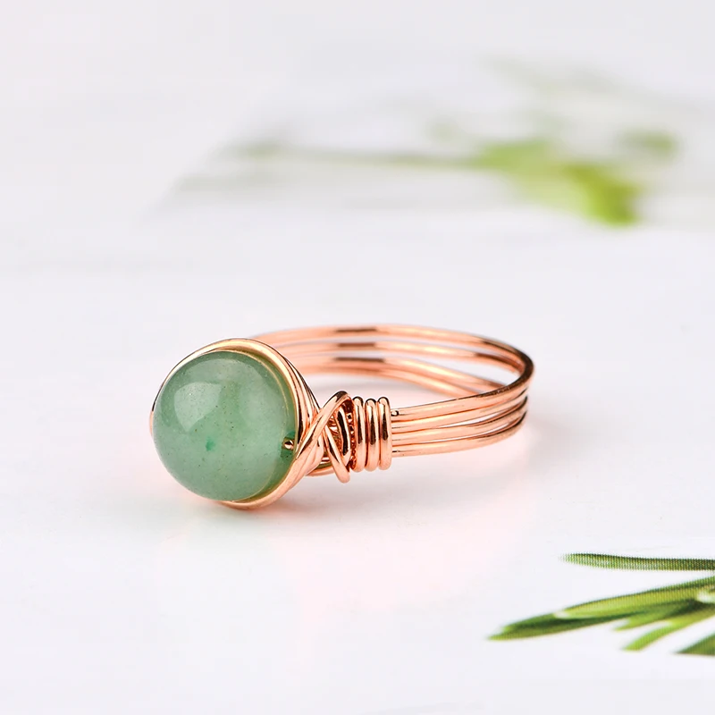 Women Natural Stone Pure Hand-Woven DIY Ring Winding Crystal Beads Exquisite Creative Personality Ring