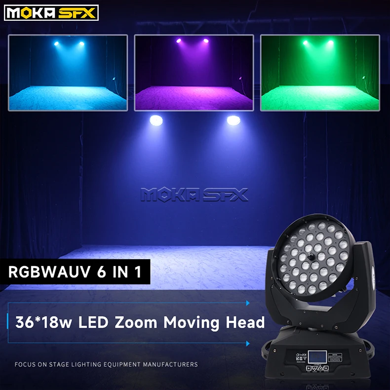 MoKa Hot Sale 36*18w LED Moving Head Wash DJ Light Zoom Function LED Wash Stage Light For Sports Stadiums,Hotel, Stage, Concert