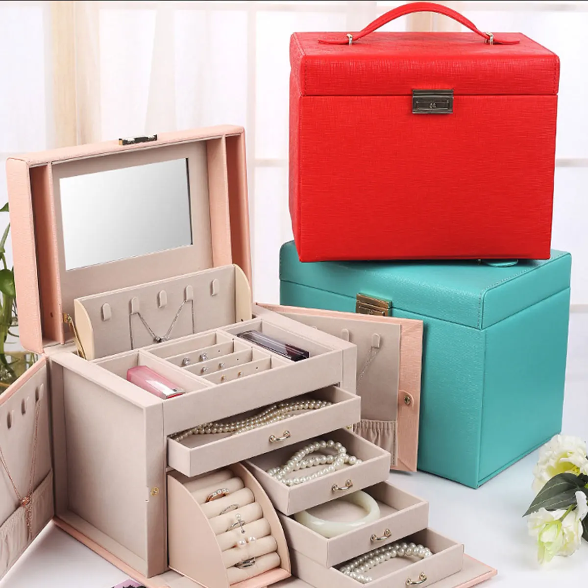Travel Jewellery Organizer Pu Leather Small Jewelry Box for Women Girl Earring Ring Necklace Bracelet Storage Display