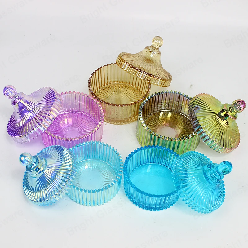 Wholesale Unique High Quality  4oz/6oz/8oz/10oz/12oz For Home Decoration Custom Luxury Candy  Glass Geo Candle Jar with Lid