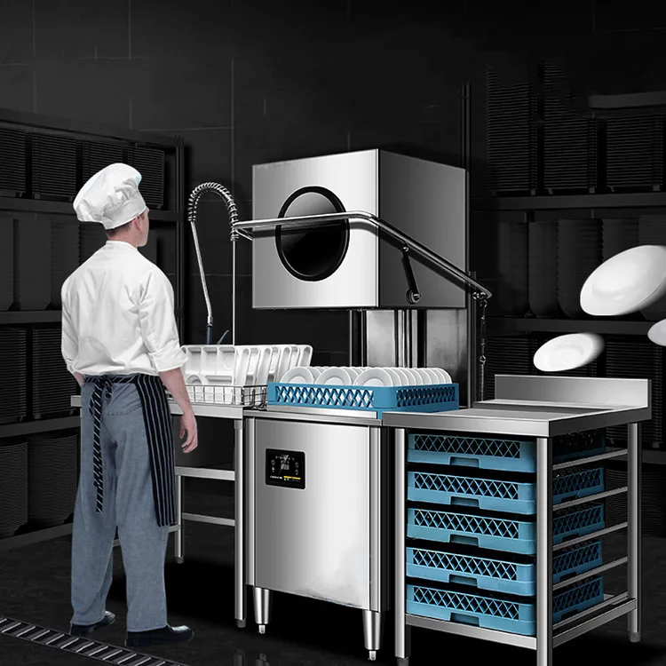 CE/MOQ Profession Commercial Stainless Steel Hood Type Dishwasher hotel restaurant kitchen use(All cutlery like cups and plates)