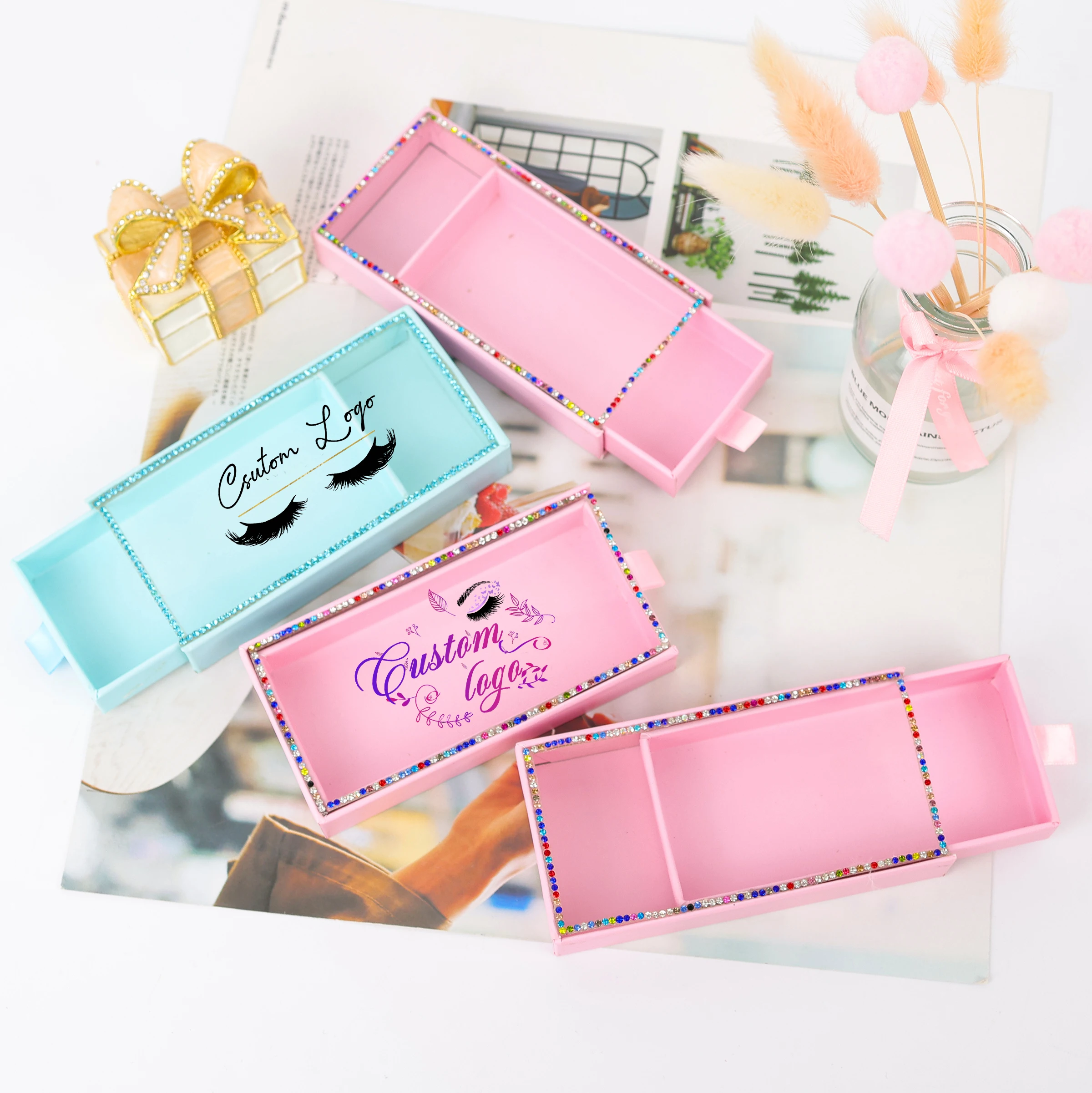 Create cute eyelash Packaging boxes Purple drawable handbag lashes Gift Boxes portable eye lash box