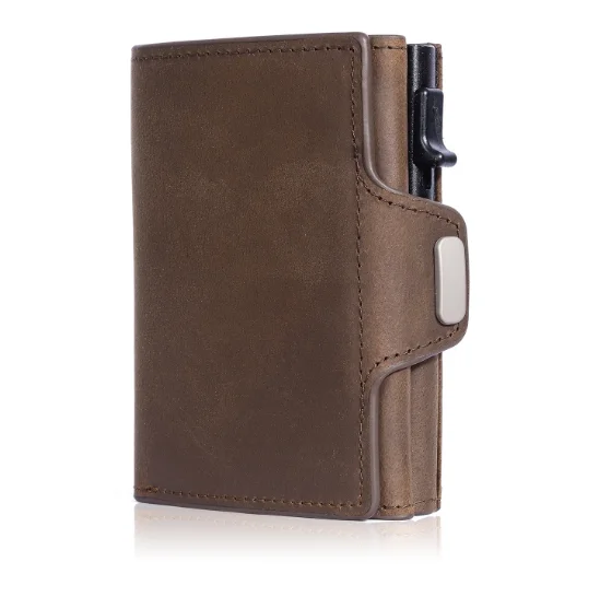 Genuine Leather Credit Card Case RFID Blocking Leather Real Leather Bank Visa Card Holder Wallet With Metal Aluminum Box