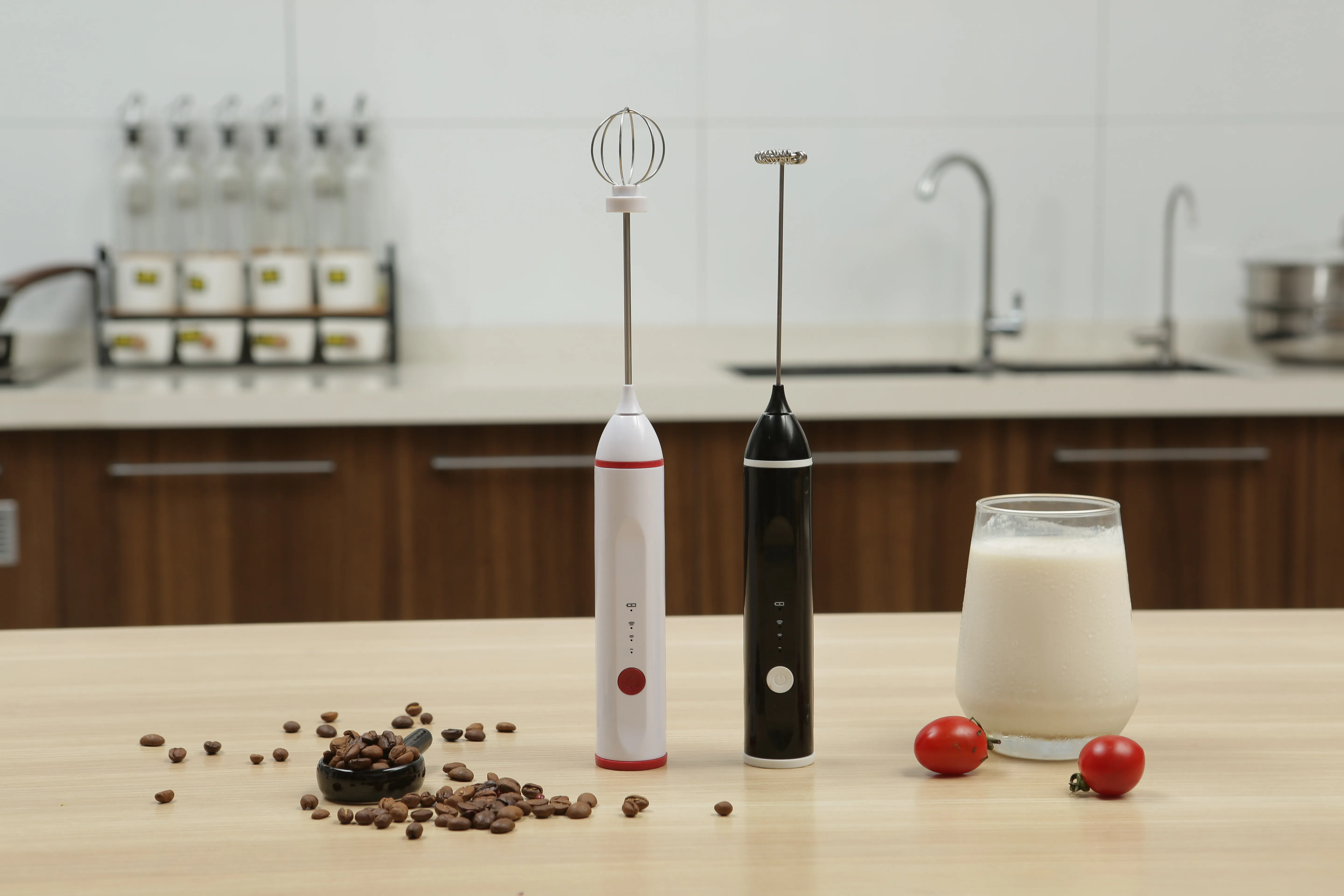 Electric Mini Hand Blender Powerful Battery Handheld Electric Whisk 3 Stick Milk Frother Rechargeable