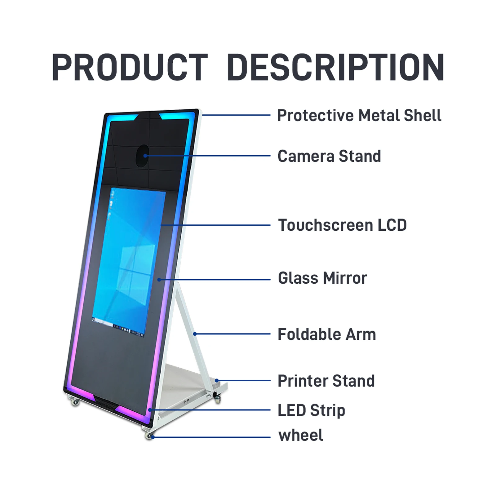 2024 Newest Portable Magic Mirror Photo Booth Machine Selfie LED Frame Touch Screen Smartphone Compatibility Camera Printer
