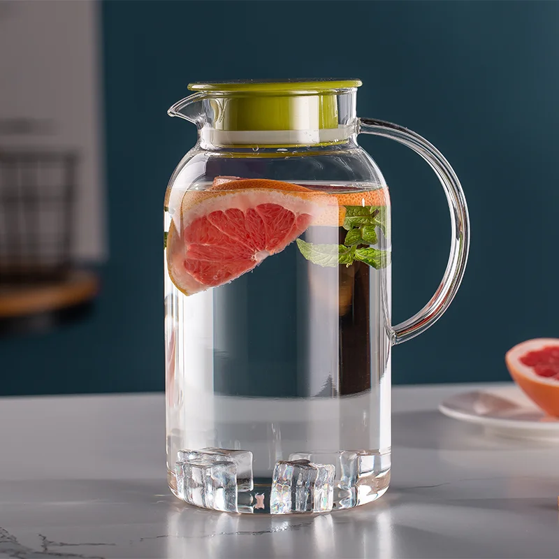 Morden Design 1800ml 60.87oz Clear High Borosilicate Glass Water Pitcher with Green Lid