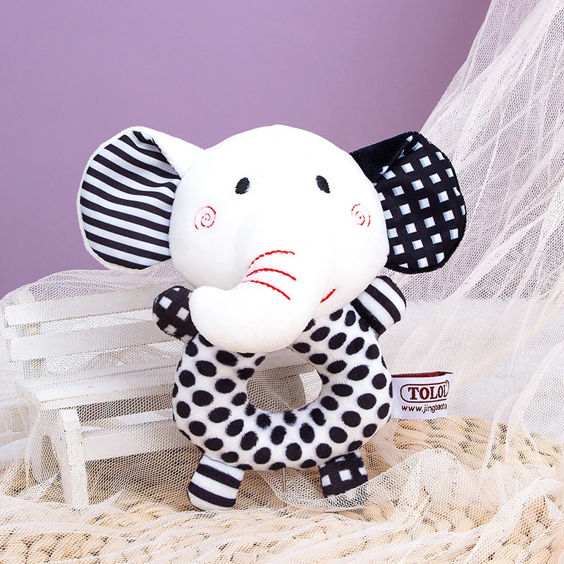 T036 Baby animal round hand ring black and white plush hand ring cartoon toy
