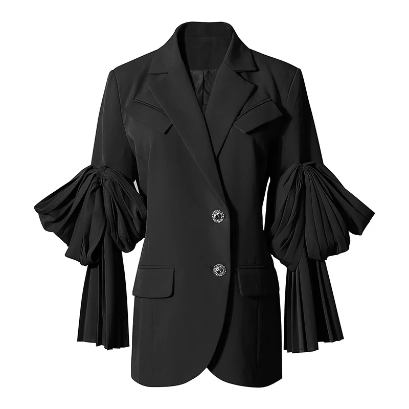 New Fashion Ladies Blazer Long Sleeve Slim Fit Blazer 100% Polyester Ladies Shirring at Sleeve Blazer Jacket Standard Knitted