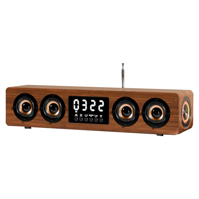 Wooden Soundbar Speaker Music Acoustic System 45W HIFI Stereo Music Surround LED Display Outdoor Speakers With FM Radio